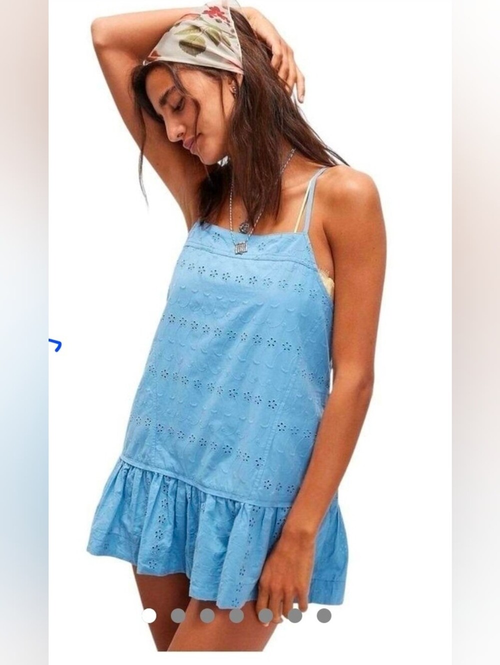 Free People All Caught Up Tunic Baby Blue Eyelet Open Back Long Top